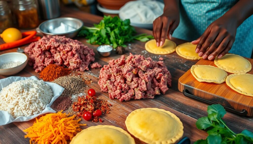 Jamaican beef patties assembly