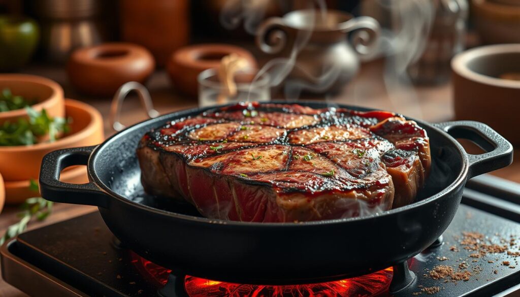 Searing steak