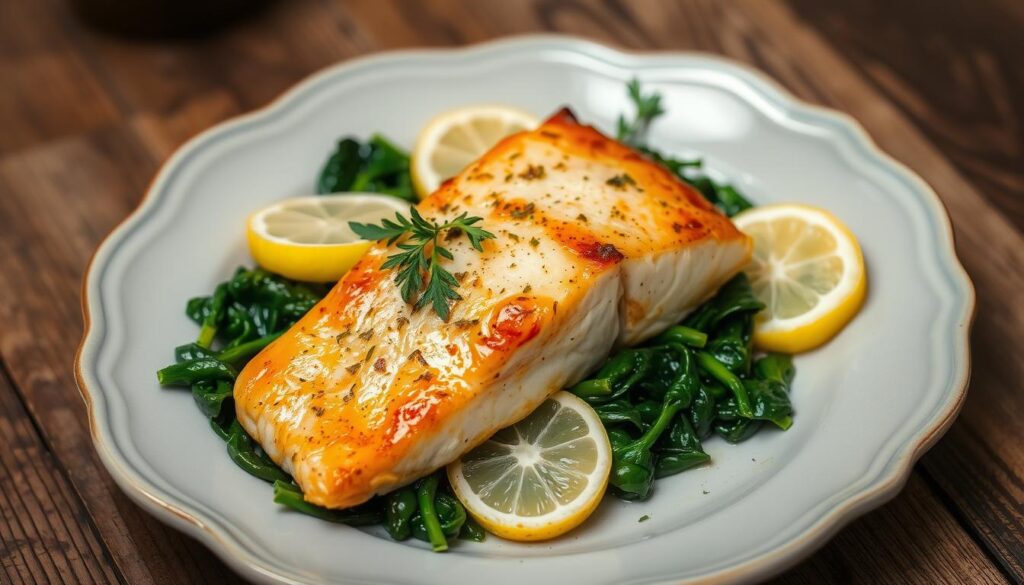 baked salmon with spinach